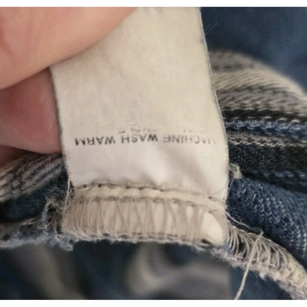 VTG Levi's Blue Tab Denim Striped Plaid Metal Button Front Shirt Heavy Grunge XL